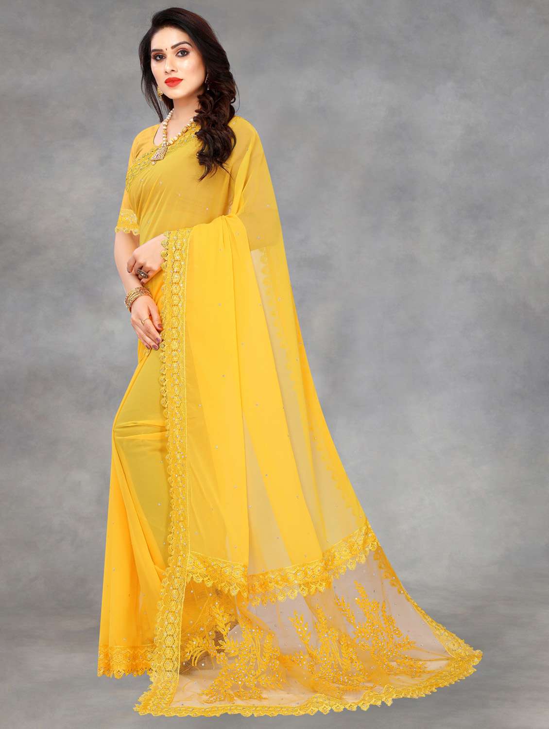 women solid with work embroidered saree with blouse - 22041850 -  Standard Image - 1
