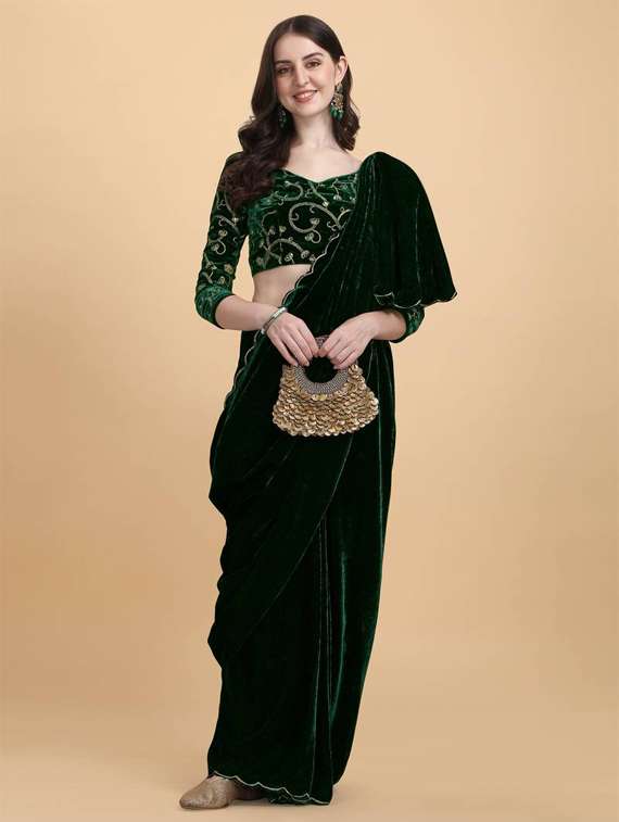 women solid plain saree with blouse - 22041860 - Standard Image - 1