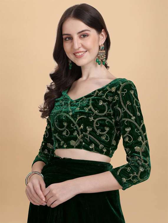 women solid plain saree with blouse - 22041860 - Standard Image - 4