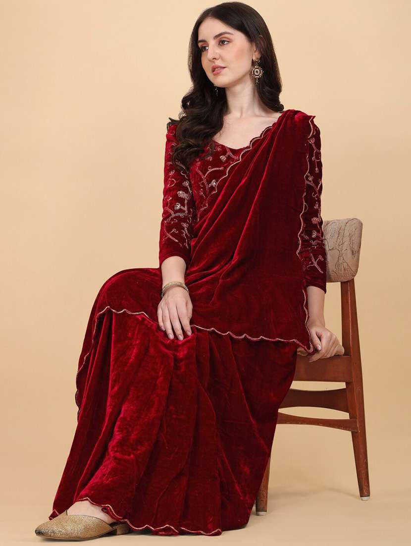 women solid plain saree with blouse - 22041862 -  Standard Image - 1