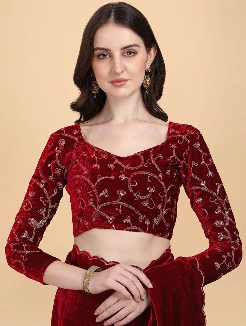 women solid plain saree with blouse - 22041862 -  Standard Image - 4