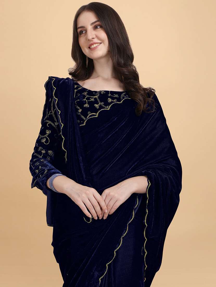 women solid plain saree with blouse - 22041863 -  Standard Image - 4