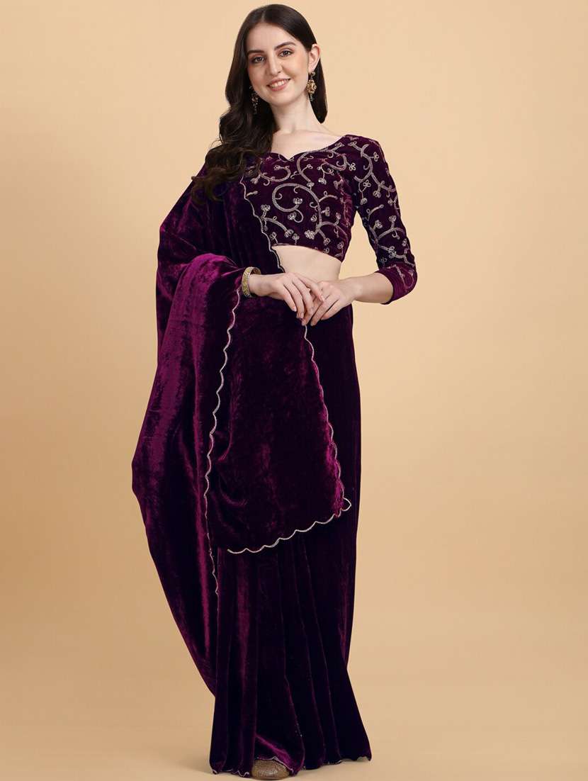 women solid plain saree with blouse - 22041864 -  Standard Image - 1