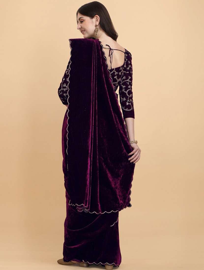 women solid plain saree with blouse - 22041864 -  Standard Image - 4