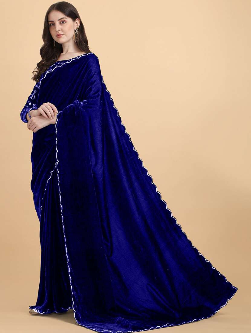 women solid plain saree with blouse - 22041865 - Standard Image - 1