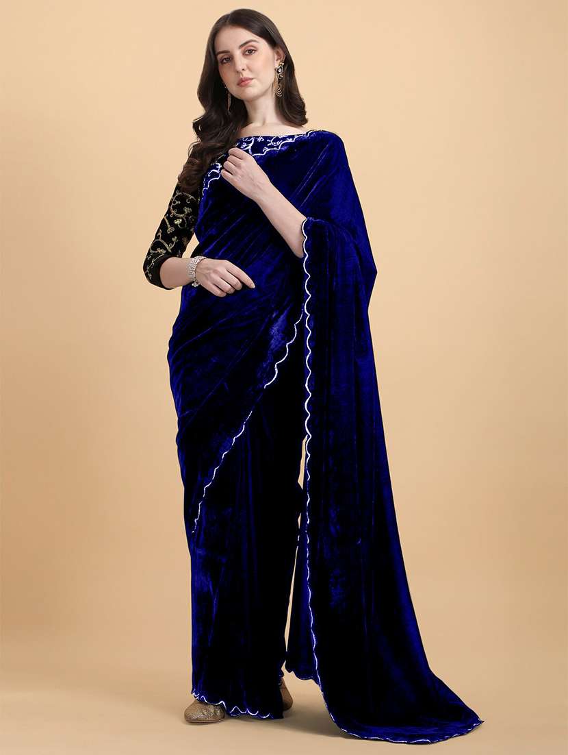 Women Solid Plain Saree With Blouse