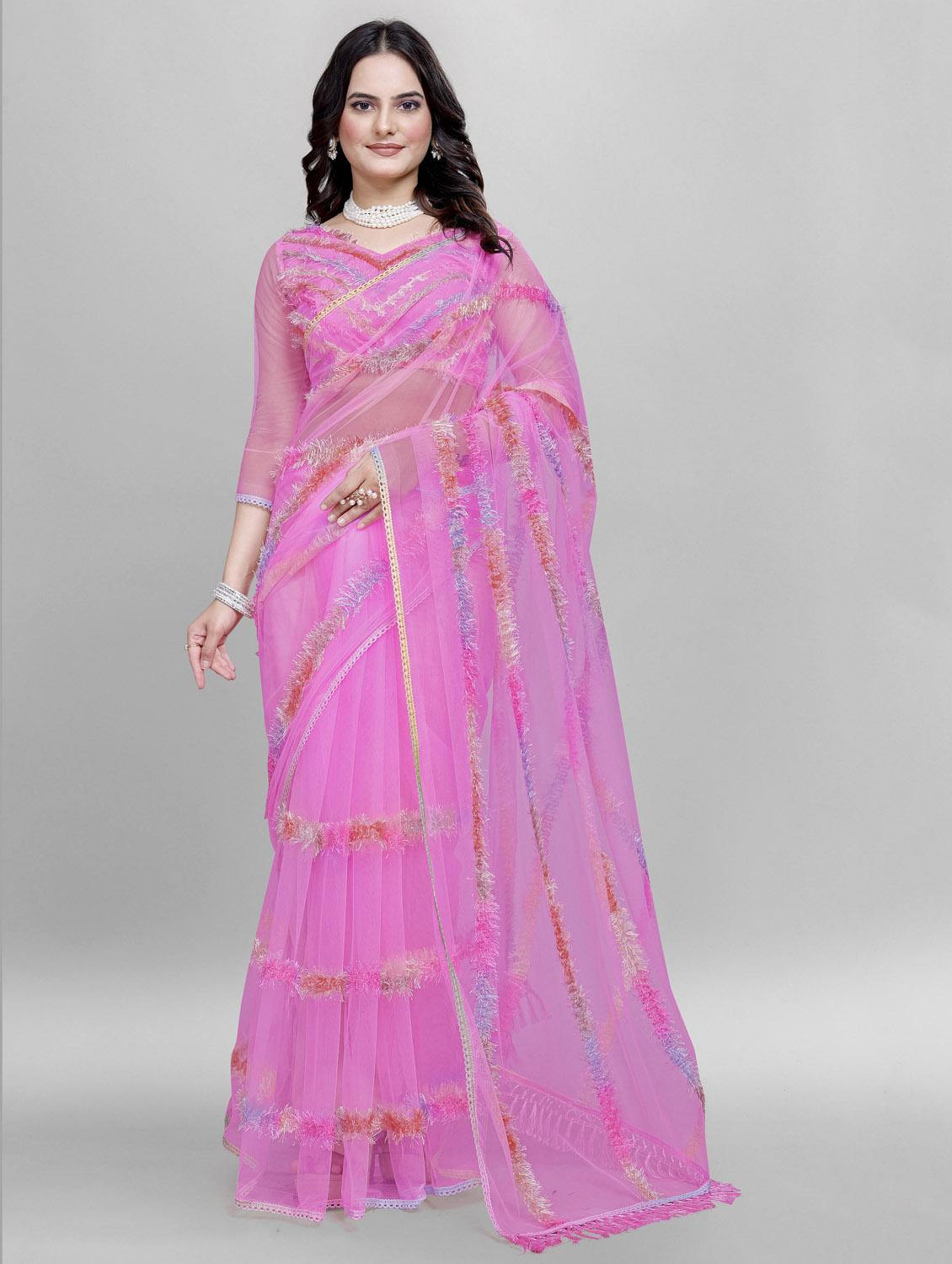 women solid with work embroidered saree with blouse - 22041869 -  Zoom Image - 0
