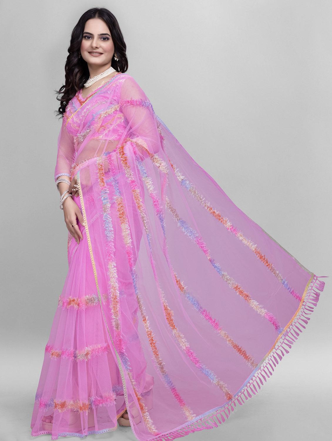 women solid with work embroidered saree with blouse - 22041869 - Standard Image - 1