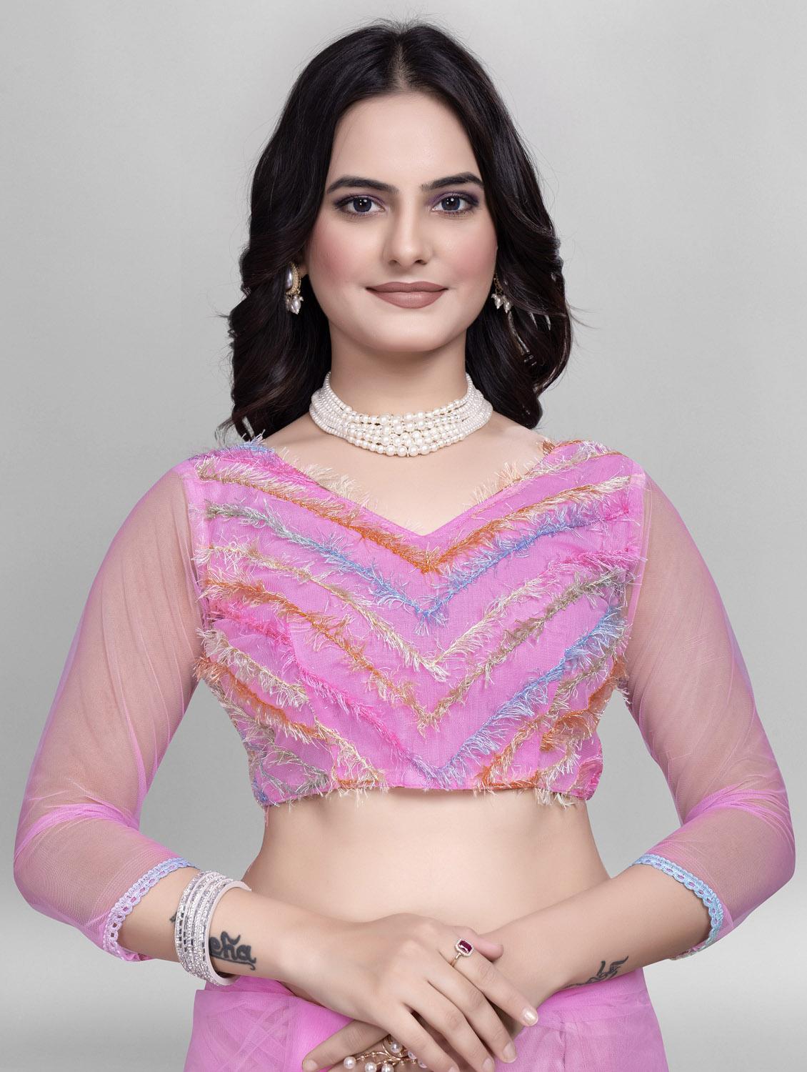 women solid with work embroidered saree with blouse - 22041869 - Standard Image - 4
