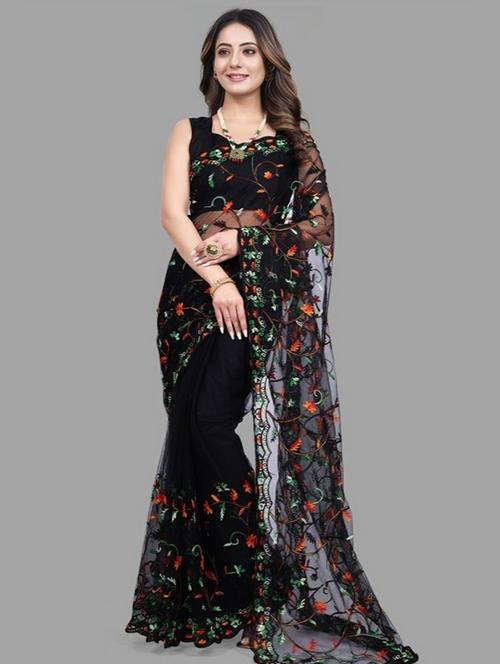 women solid with work embroidered saree with blouse - 22041873 - Standard Image - 0
