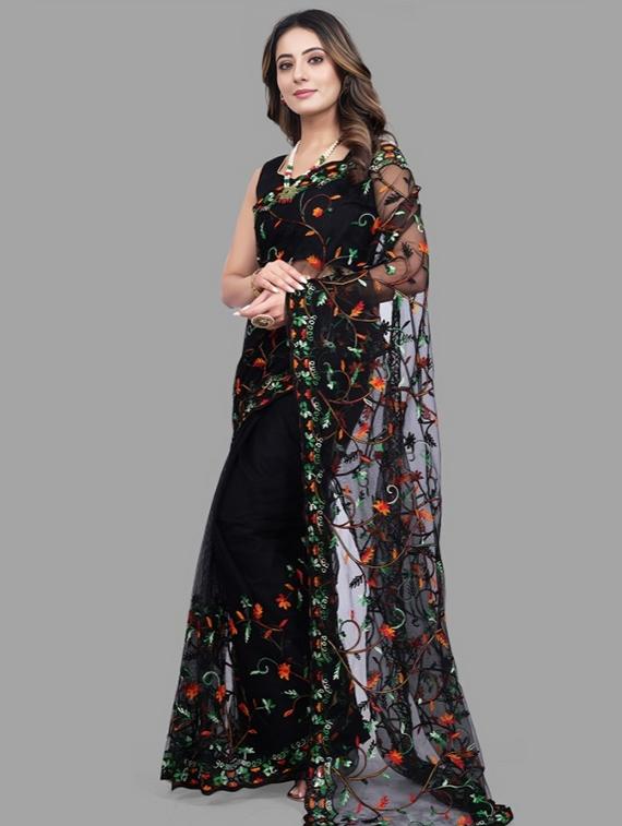 women solid with work embroidered saree with blouse - 22041873 - Standard Image - 1