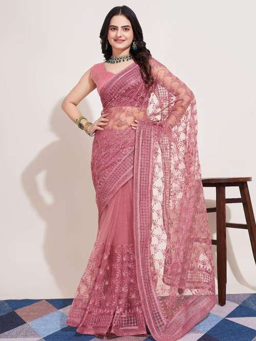 women solid with work embroidered saree with blouse - 22041876 -  Standard Image - 0