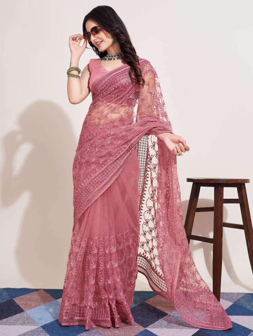 women solid with work embroidered saree with blouse - 22041876 -  Standard Image - 1