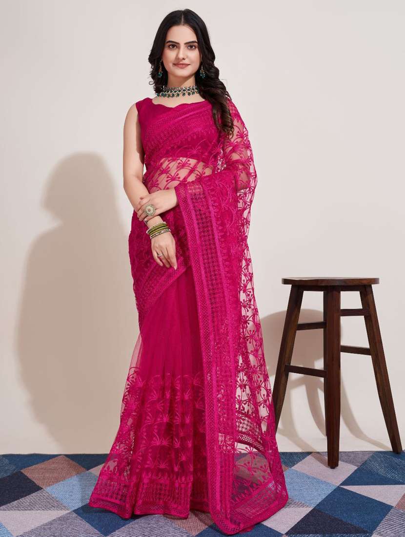 women solid with work embroidered saree with blouse
