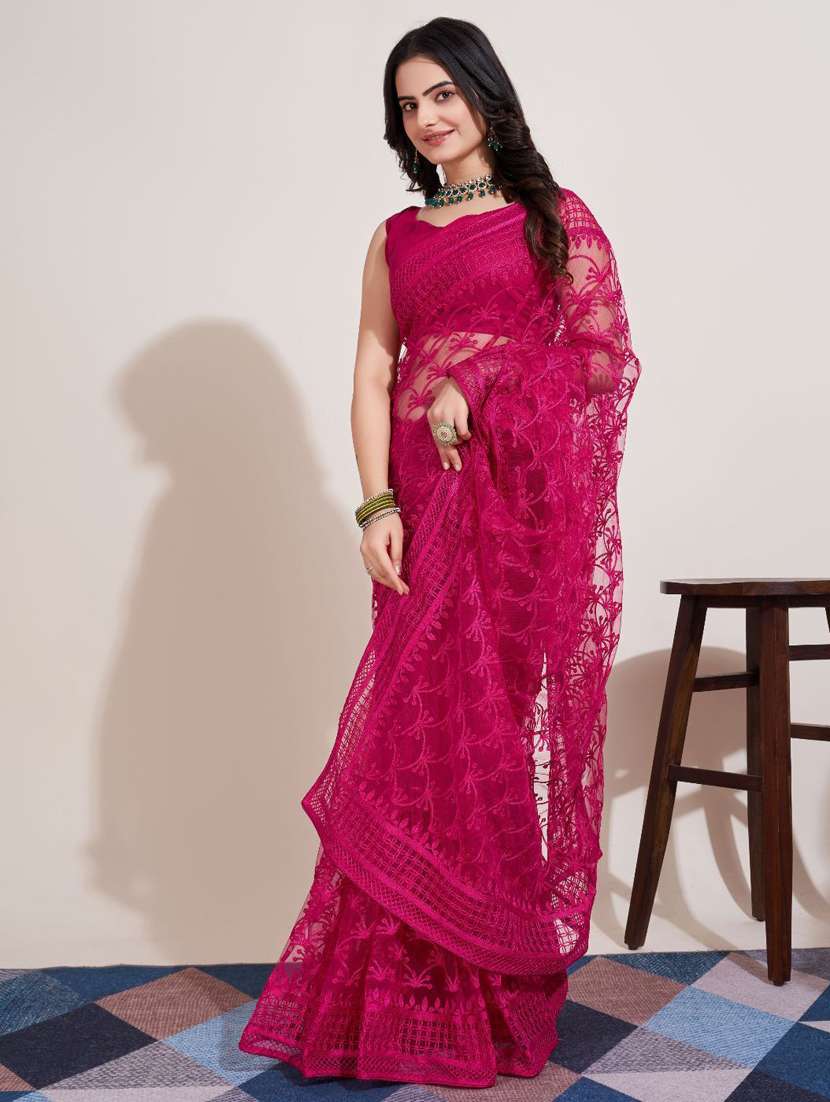 women solid with work embroidered saree with blouse - 22041877 -  Standard Image - 1