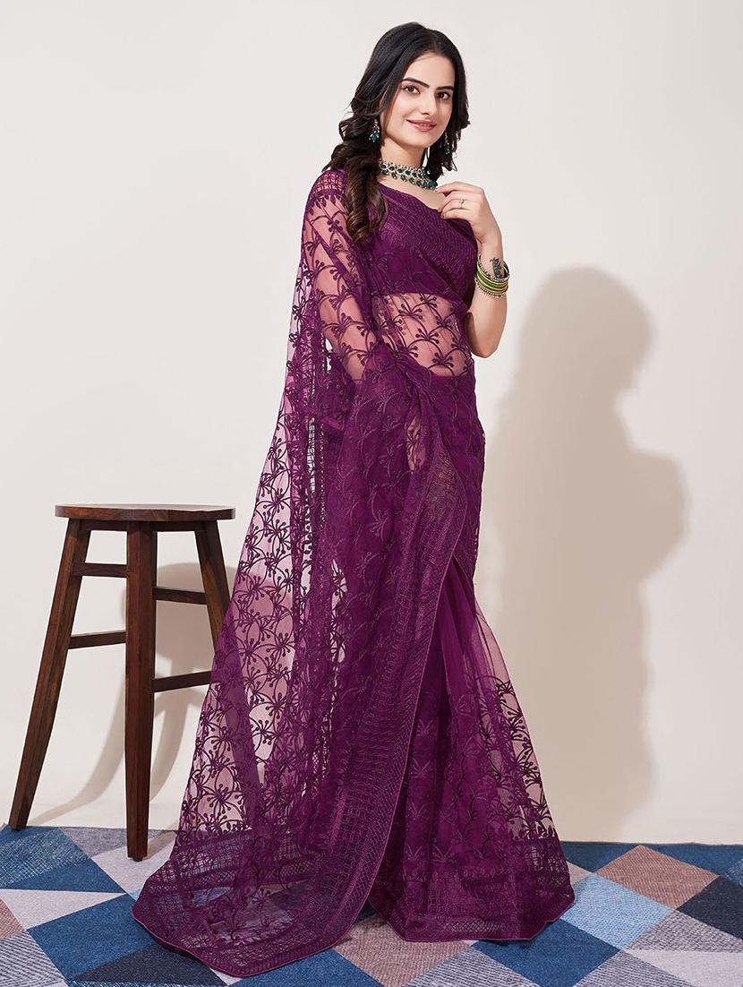 women solid with work embroidered saree with blouse - 22041878 - Standard Image - 1