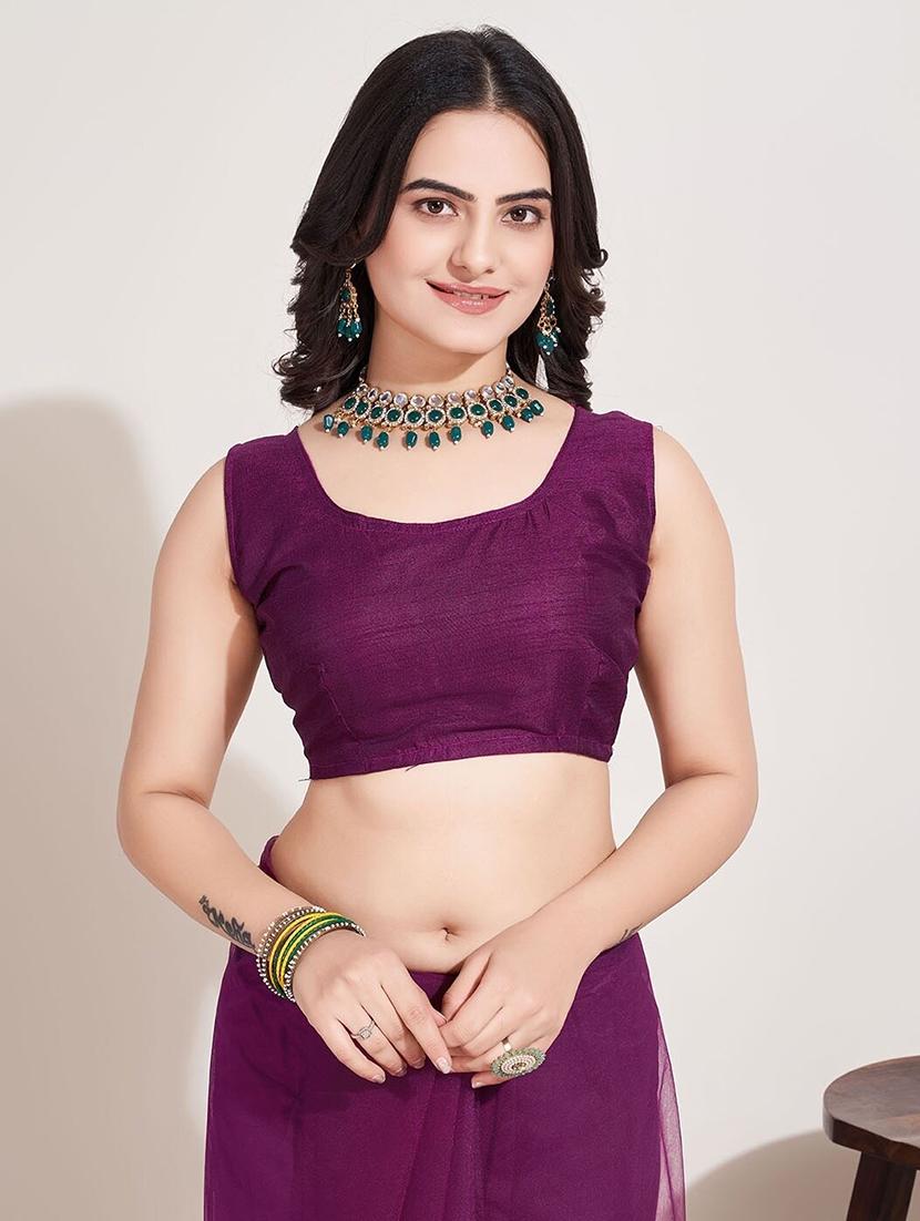 women solid with work embroidered saree with blouse - 22041878 - Standard Image - 4