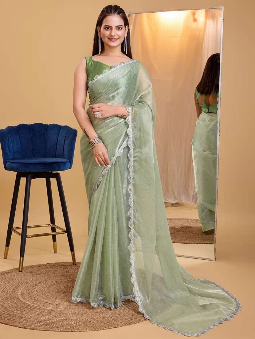 women solid with work embellished saree with blouse