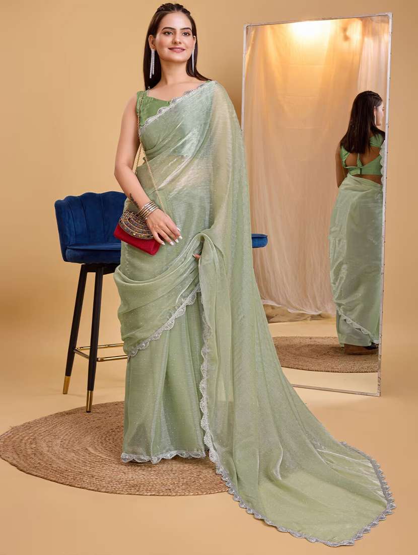 women solid with work embellished saree with blouse - 22041879 -  Standard Image - 1