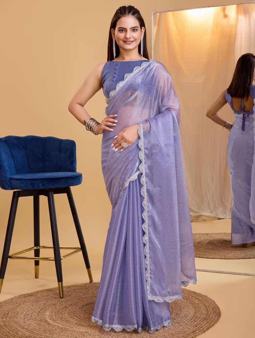 women solid with work embellished saree with blouse