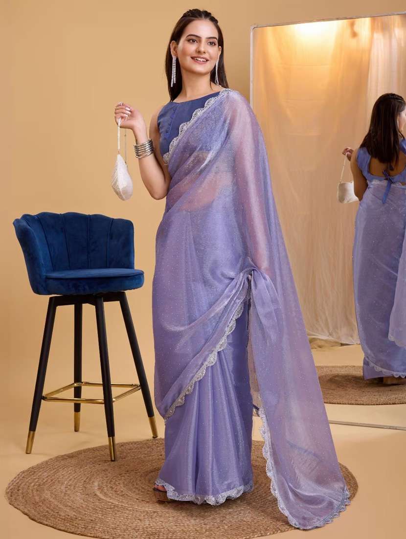 women solid with work embellished saree with blouse - 22041880 -  Standard Image - 1