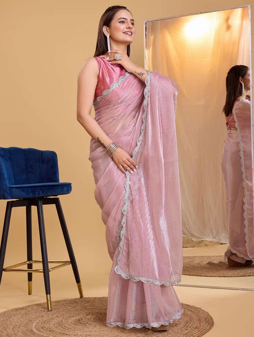 women solid with work embellished saree with blouse - 22041881 - Standard Image - 1
