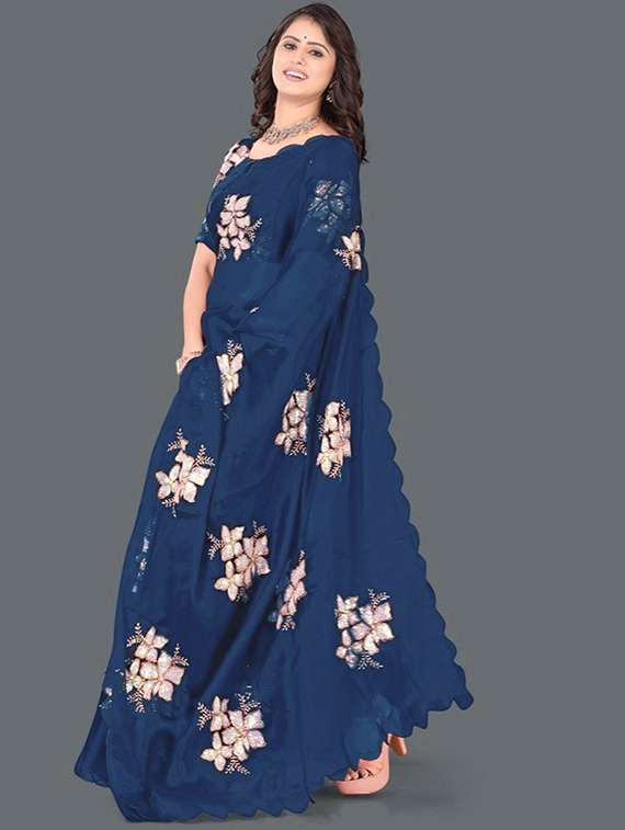 women solid with work embroidered saree with blouse - 22041883 -  Standard Image - 1