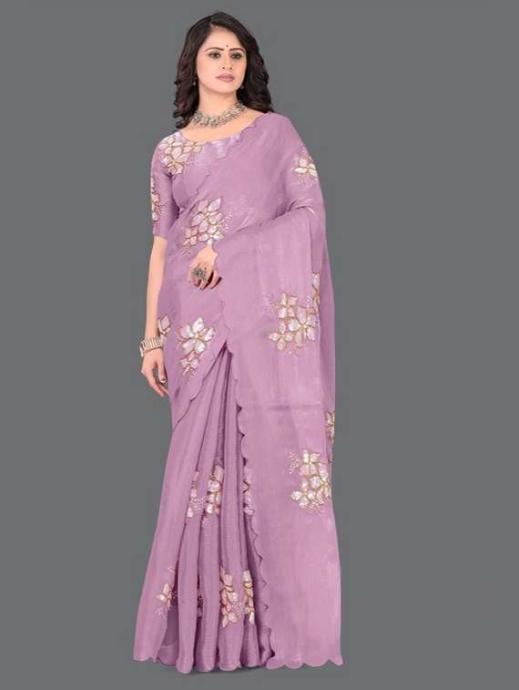 women solid with work embroidered saree with blouse