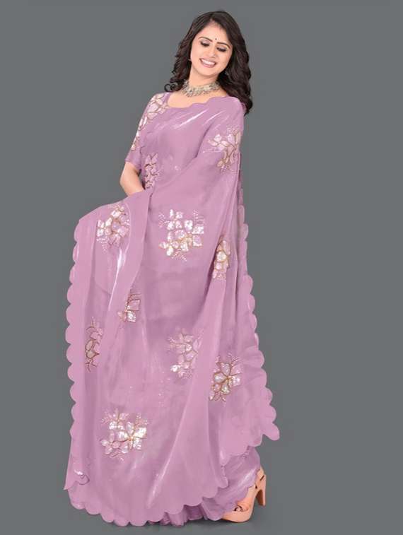 women solid with work embroidered saree with blouse - 22041884 -  Standard Image - 1