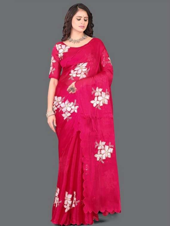 women solid with work embroidered saree with blouse - 22041885 - Standard Image - 1