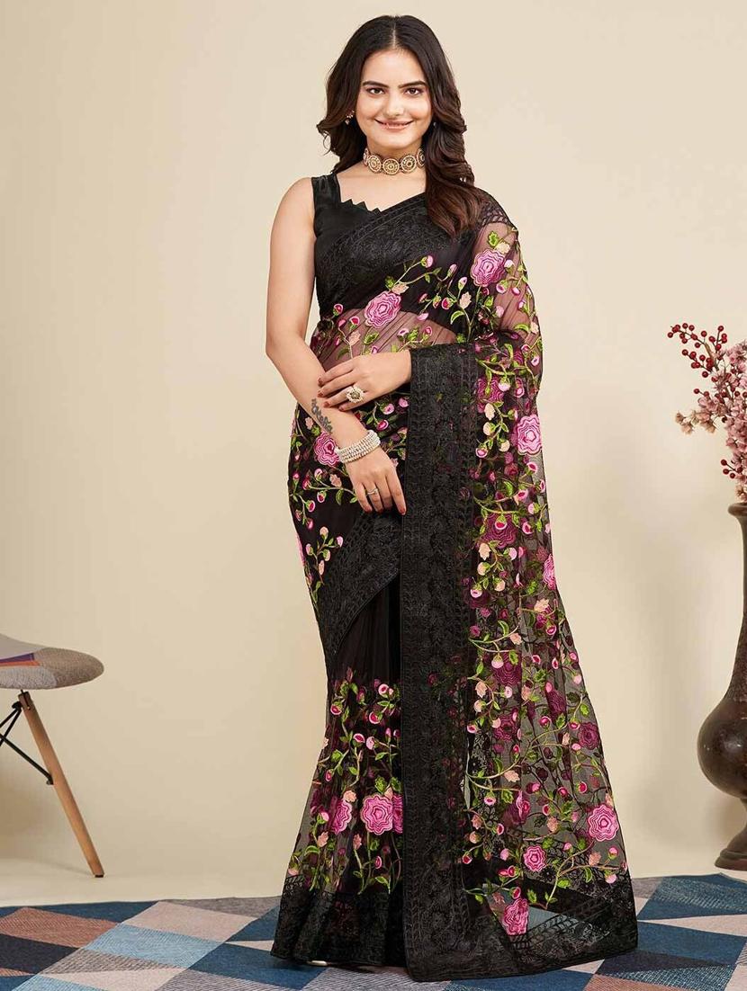 women solid with work embroidered saree with blouse - 22041887 - Standard Image - 1