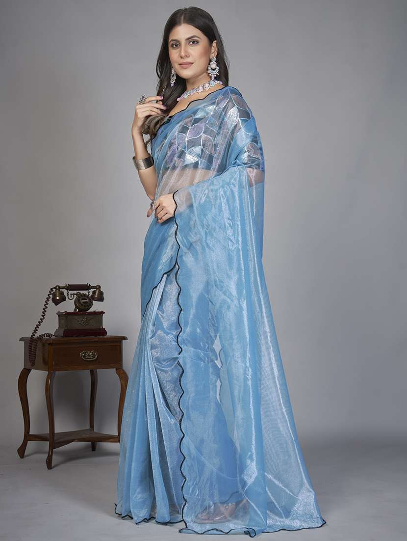 women solid plain saree with blouse - 22041895 - Standard Image - 1