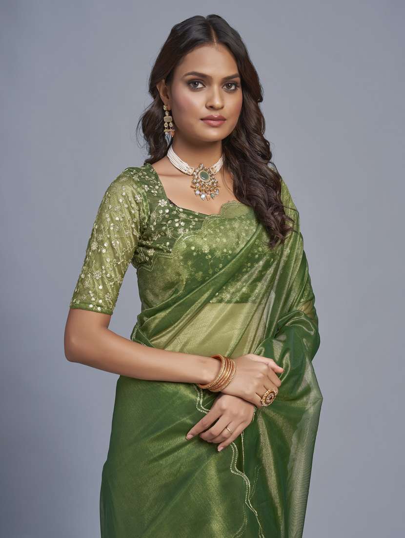 women solid plain saree with blouse - 22041896 - Standard Image - 4