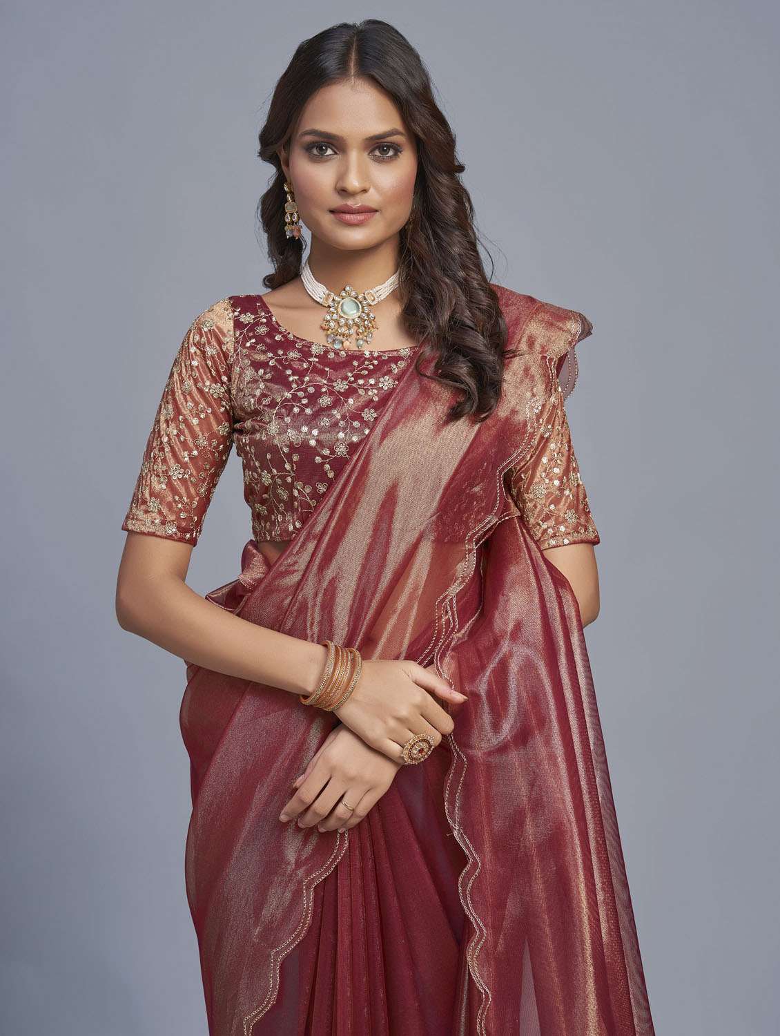 women solid plain saree with blouse - 22041897 -  Standard Image - 4