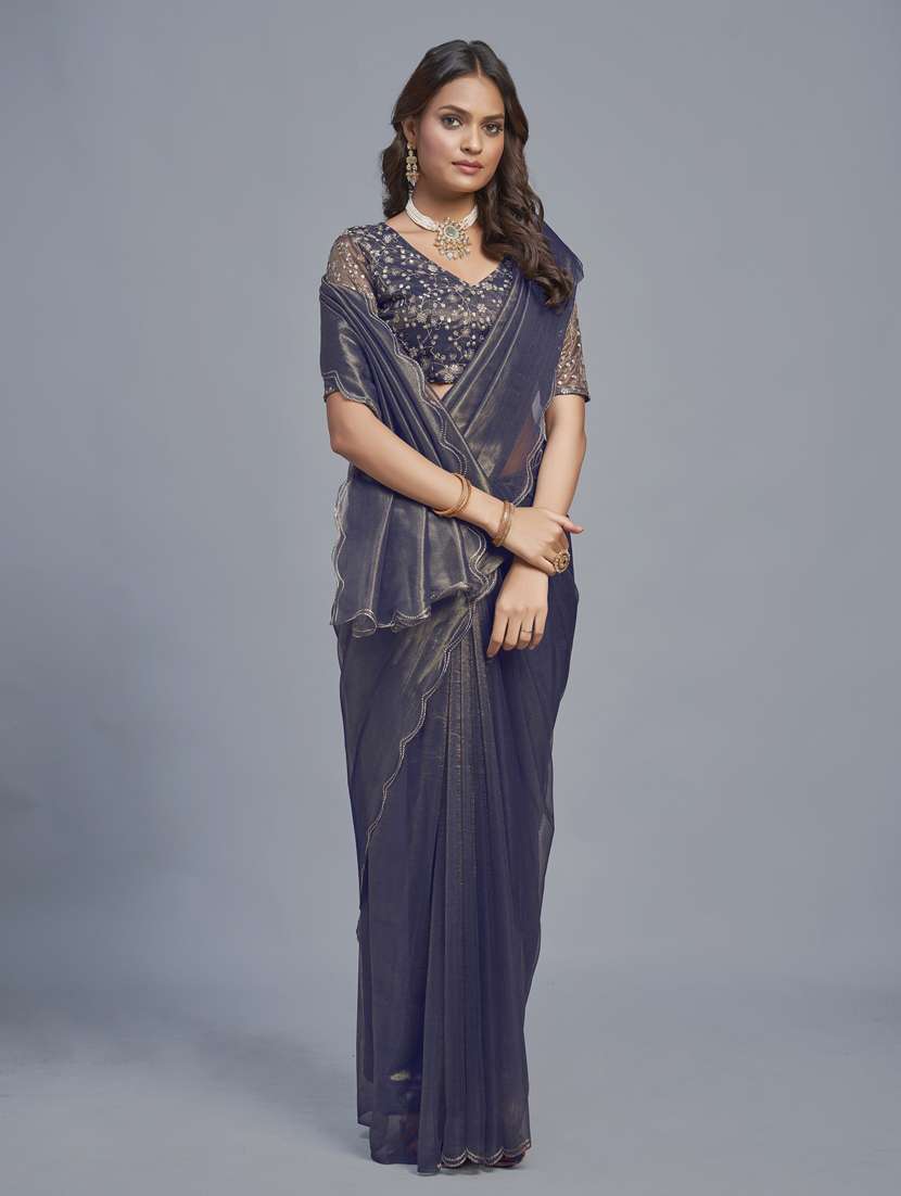 women solid plain saree with blouse - 22041898 -  Standard Image - 1