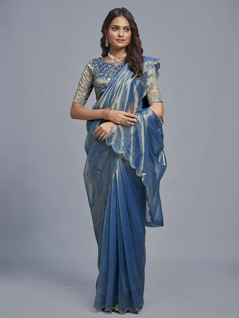 women solid plain saree with blouse - 22041899 - Standard Image - 1