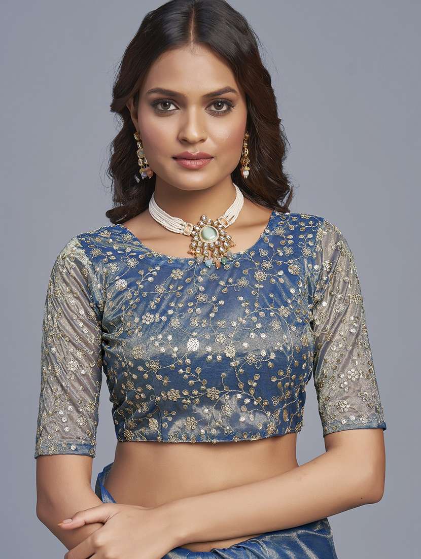 women solid plain saree with blouse - 22041899 - Standard Image - 4