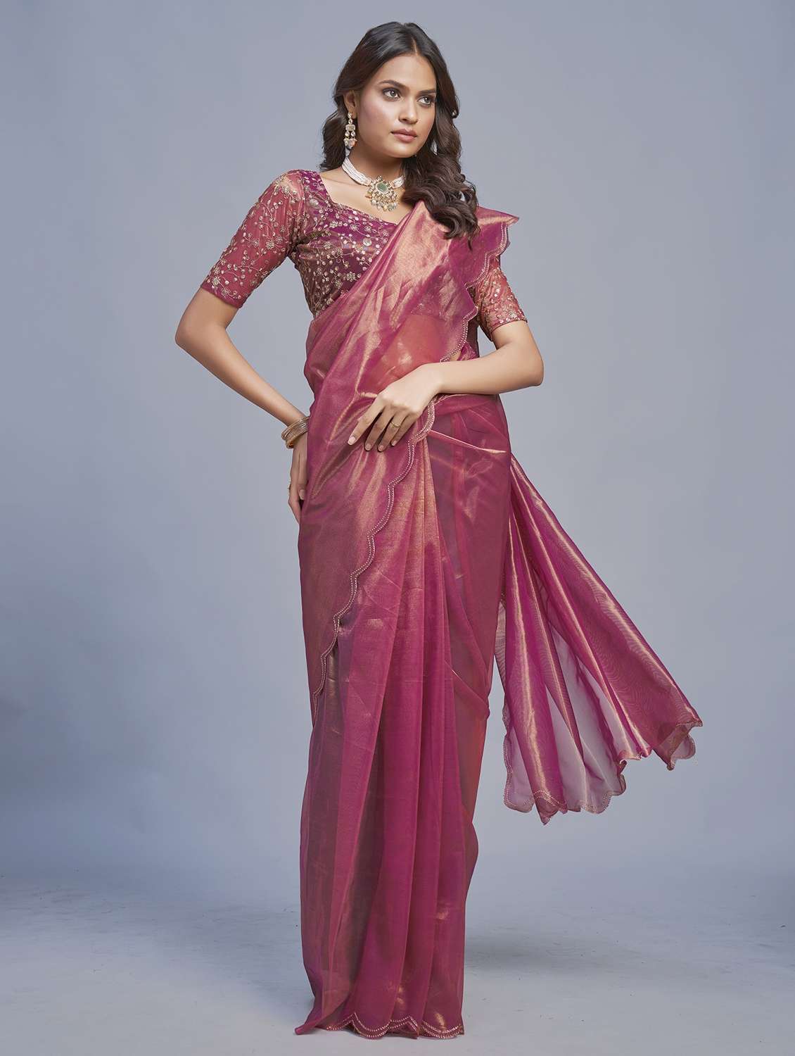 women solid plain saree with blouse - 22041900 -  Standard Image - 1