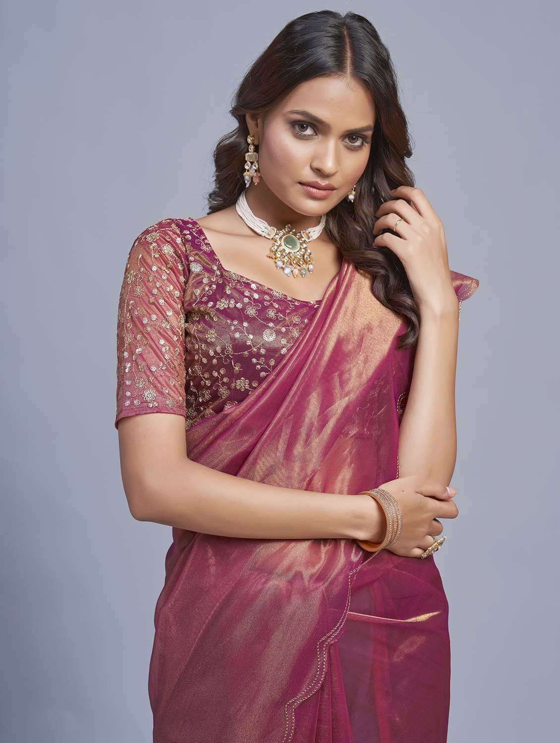 women solid plain saree with blouse - 22041900 - Standard Image - 4