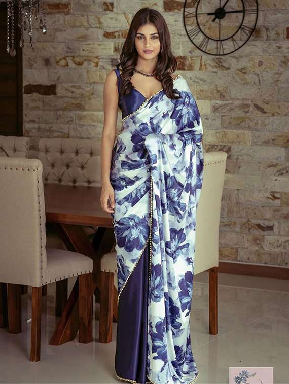 women floral printed half & half saree with blouse