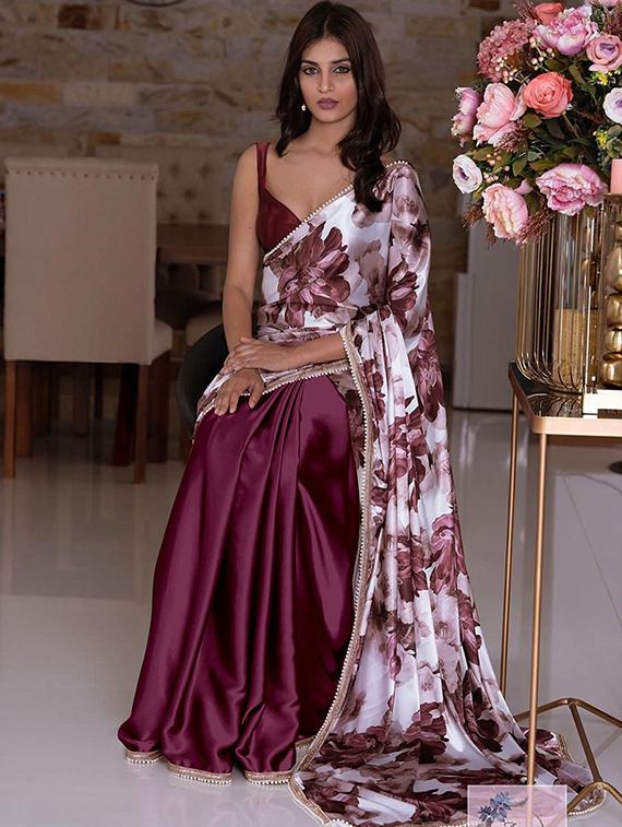 women floral printed half & half saree with blouse - 22041902 - Zoom Image - 0