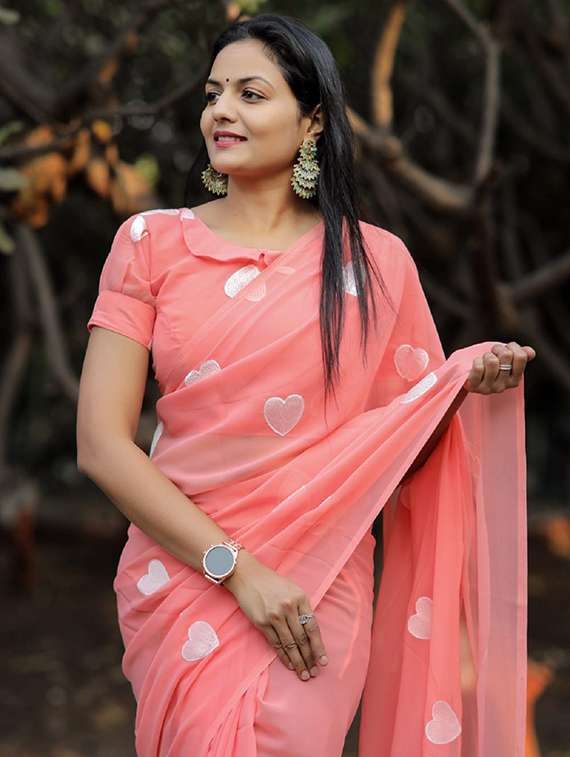 women solid with work embroidered saree with blouse - 22041911 -  Standard Image - 1