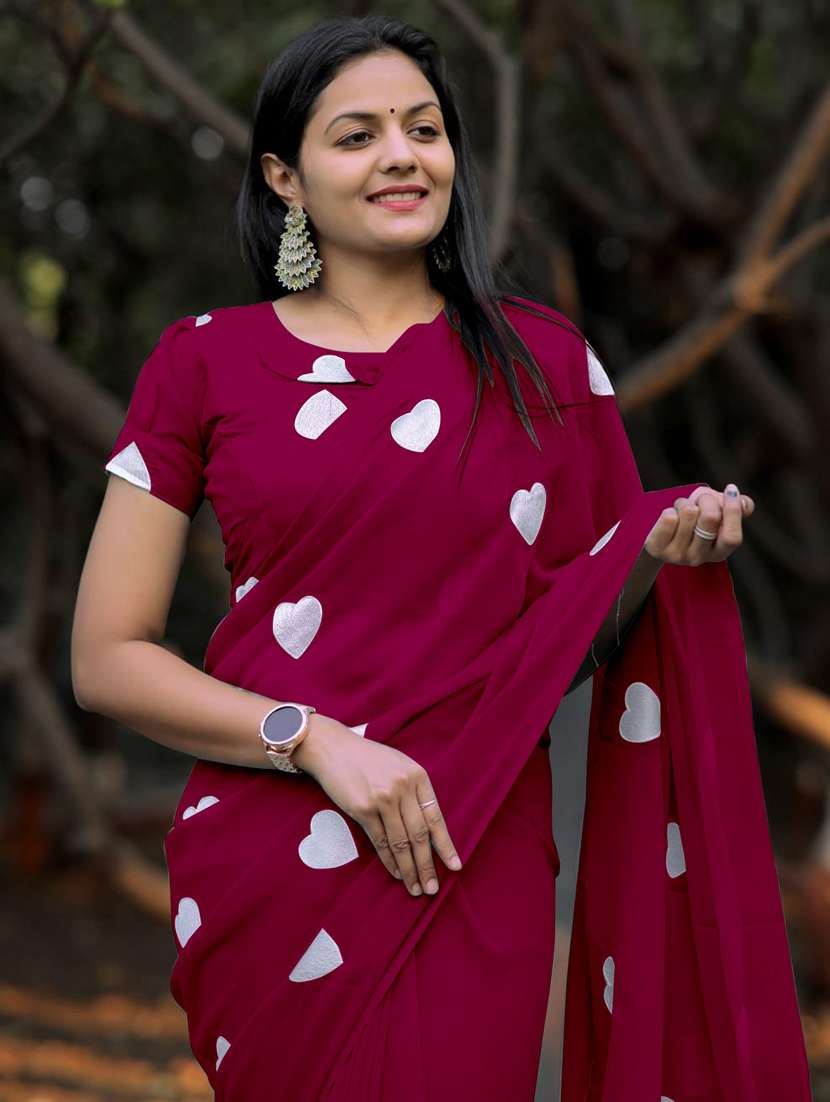 women solid with work embroidered saree with blouse - 22041913 -  Standard Image - 1