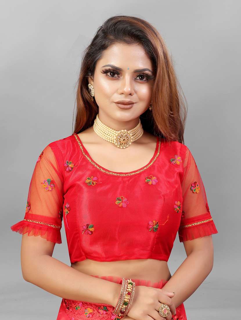 women solid with work embroidered saree with blouse - 22041920 -  Standard Image - 4