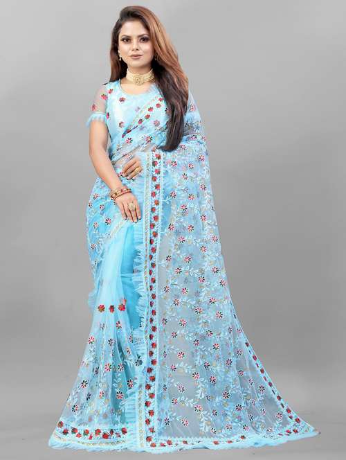 women solid with work embroidered saree with blouse - 22041921 -  Standard Image - 0