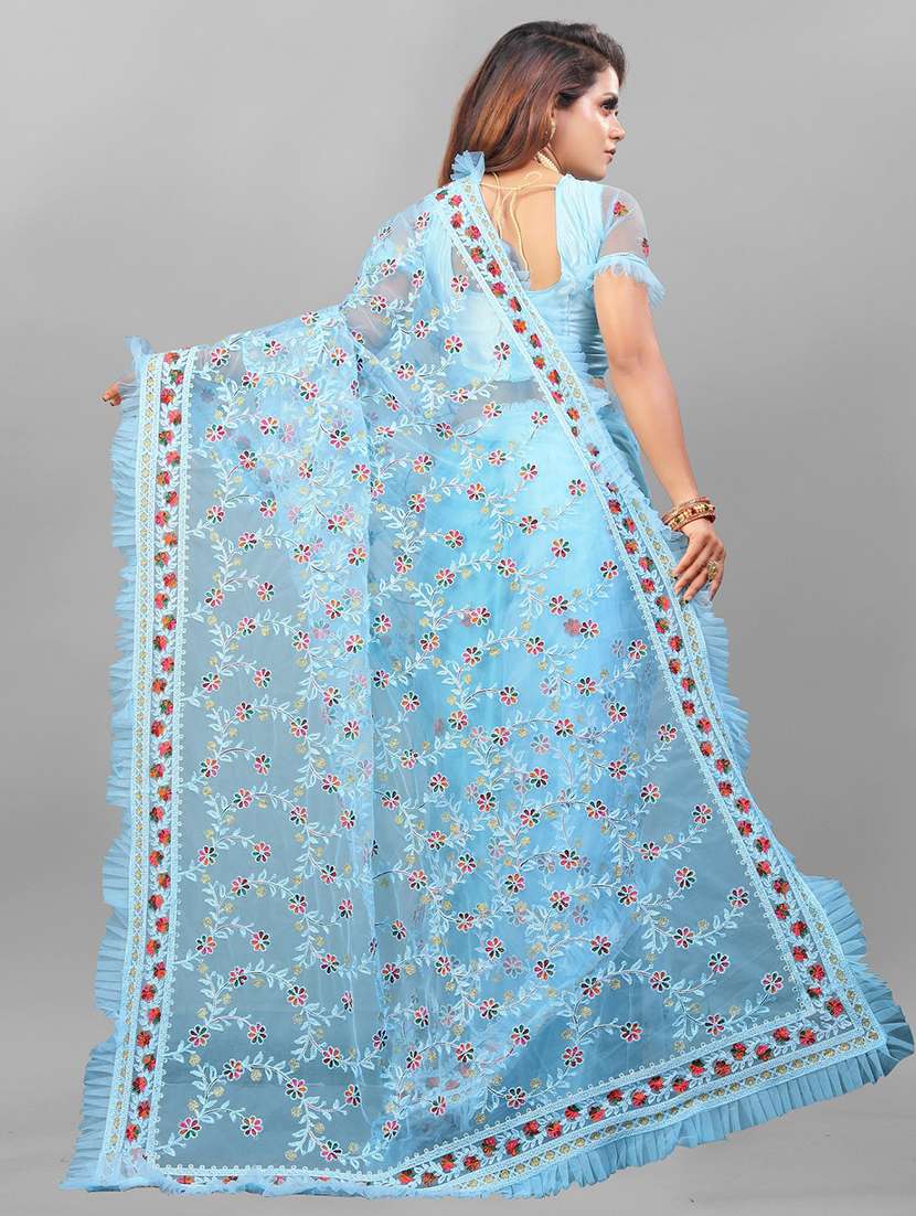 women solid with work embroidered saree with blouse - 22041921 - Standard Image - 4