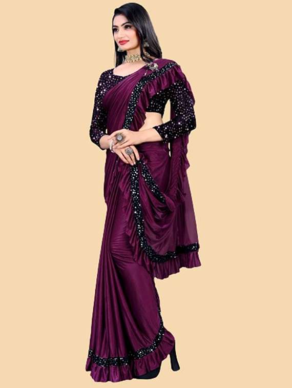 women solid with bordered ready to wear saree with blouse - 22041943 -  Standard Image - 1