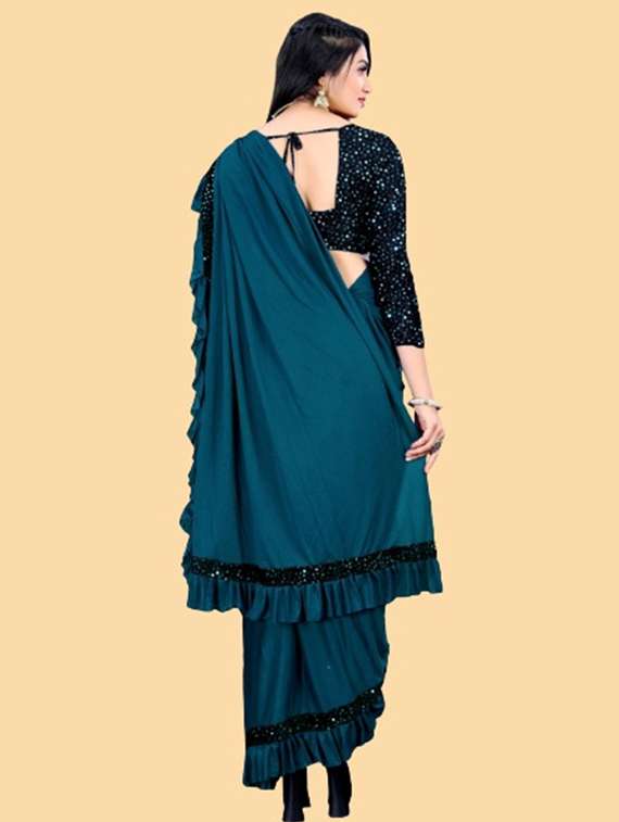 women solid with bordered ready to wear saree with blouse - 22041947 -  Standard Image - 1