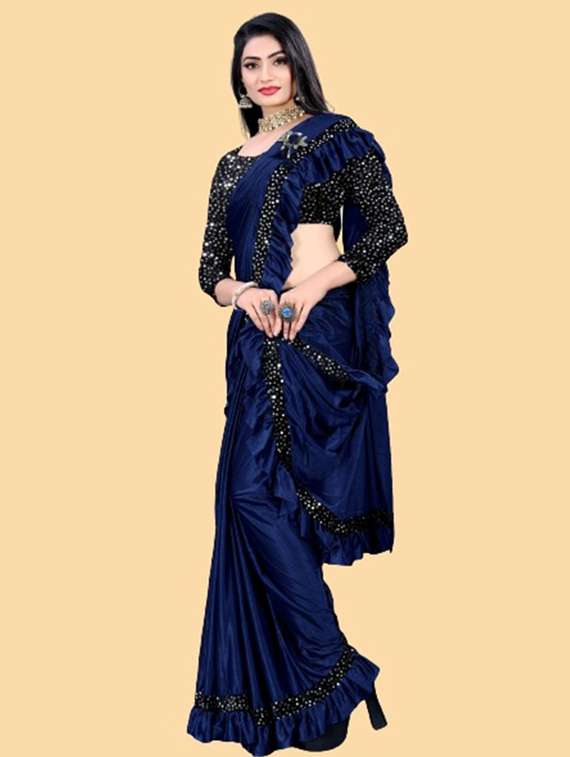 women solid with bordered ready to wear saree with blouse - 22041948 -  Standard Image - 1