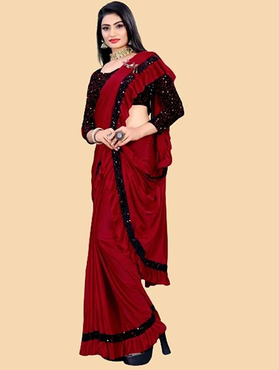 women solid with bordered ready to wear saree with blouse - 22041949 -  Standard Image - 1